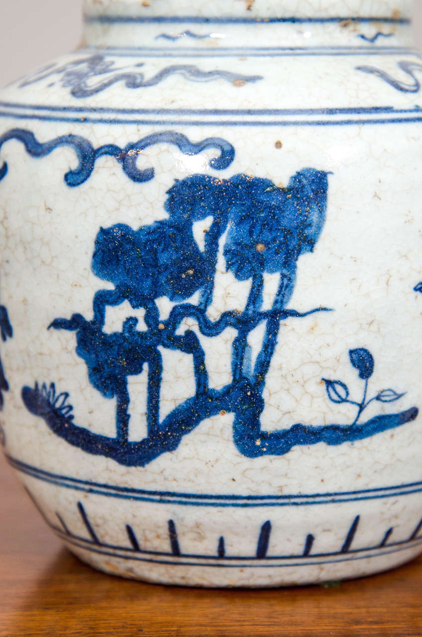 Single Chinese Blue and White Porcelain Jar Decorated with Figures 1