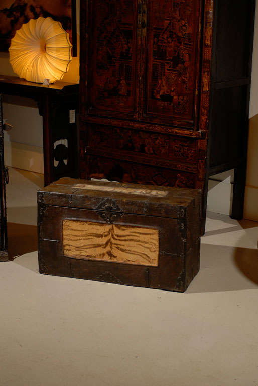 Tibetan Leather Trunk with Original Fur