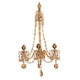 Antique Brass and Crystal 3 arm chandelier.