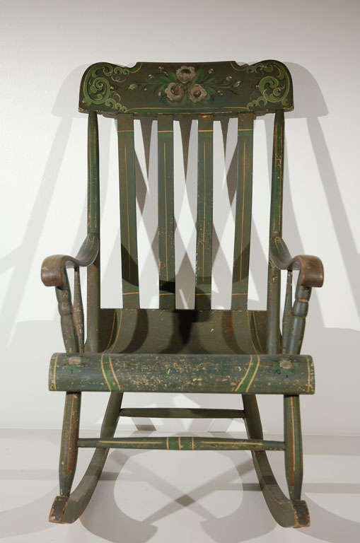 Pine 19THC ORIGINAL PAINT DECORATED ROCKING CHAIR FROM LANCASTER , PA.