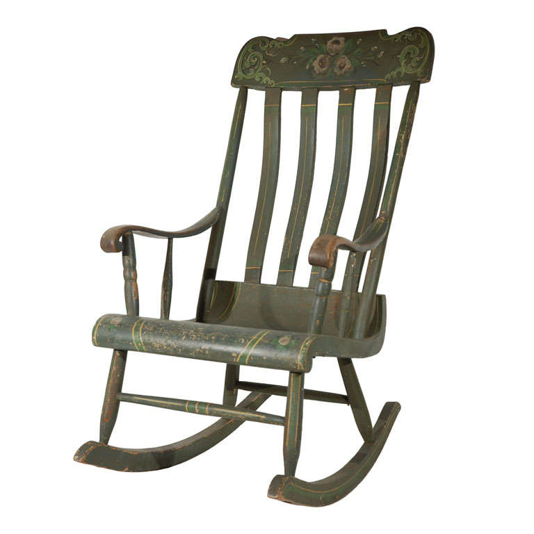 19THC ORIGINAL PAINT DECORATED ROCKING CHAIR FROM LANCASTER , PA.