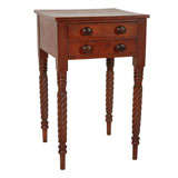 19THC PENNSYLVANIA TWO DRAWER STAND W/CARVED TWISTED LEGS