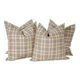 Antique 19THC LINEN  PLAID TICKING PILLOWS W/CREAM LINEN BACKING