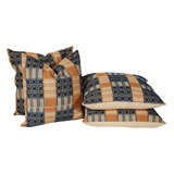 19th Century Blue & Tan Woven Coverlet Pillows with Linen Backing