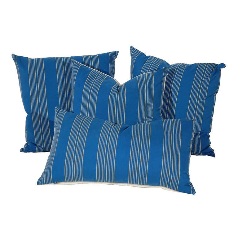 19THC BLUE&YELLOW STRIPED TICKING PILLOWS at 1stdibs