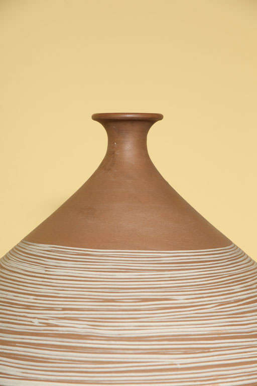 Glazed Large Thai Artisan Ceramic Prem Vase with Hand Carved Pattern, 20th Century 