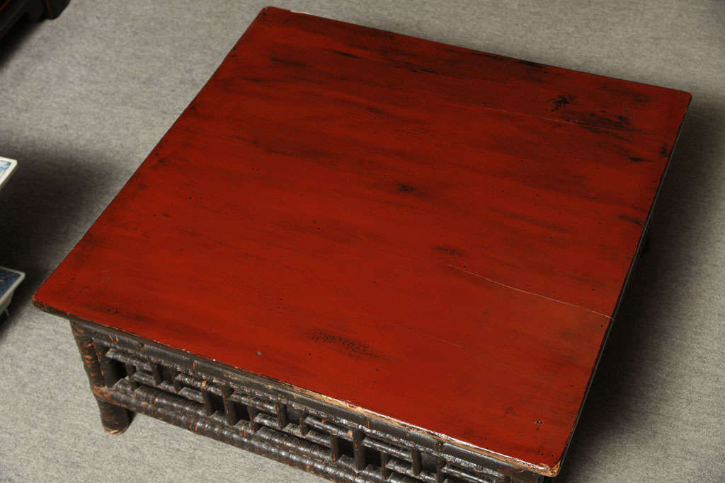 Small 19th Century Chinese Bamboo with Red Lacquered Top Coffee Table 2