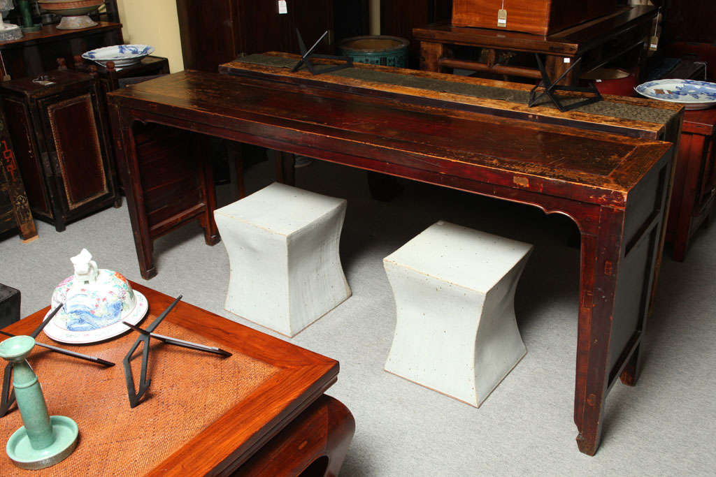 Lacquered Elmwood Shandong Long Console Table with 19th Century Original Finish