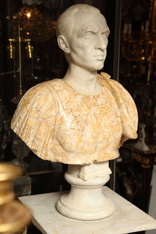 Very finely carved Italian marble bust of a Roman General in multi color marble
Stock number: SC29.