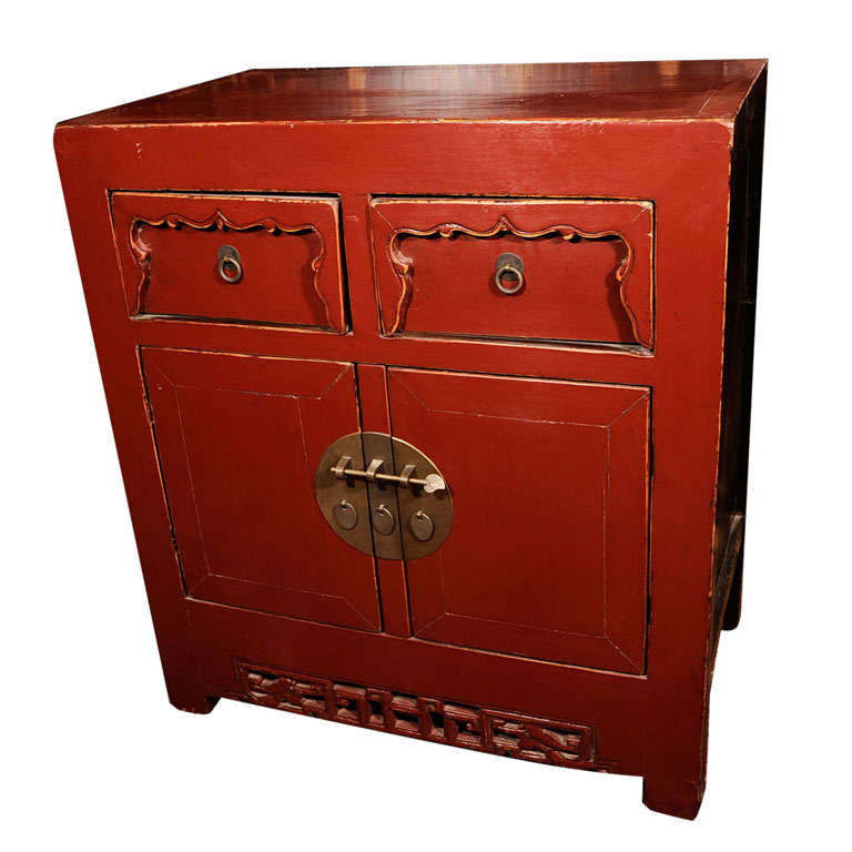Red Painted Side Cabinet For Sale