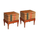 Pair of Hollow painted and leather bound book tables