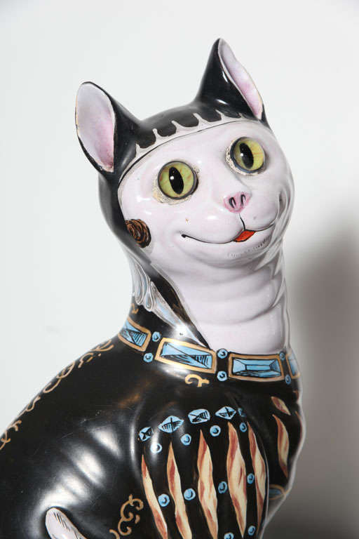 19th Century Rare Pair Of Galle Faience Cats