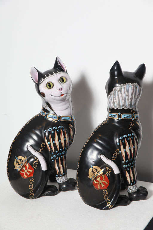 Rare Pair Of Galle Faience Cats 3