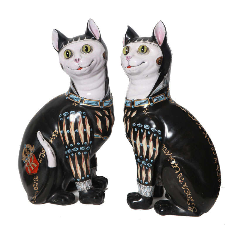 Rare Pair Of Galle Faience Cats