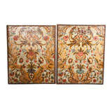 Antique SET OF 4  EMBOSSED AND PAINTED LEATHER PANELS