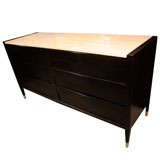 1960s Sculptural Drawer Travertine Top Ebonized Commode