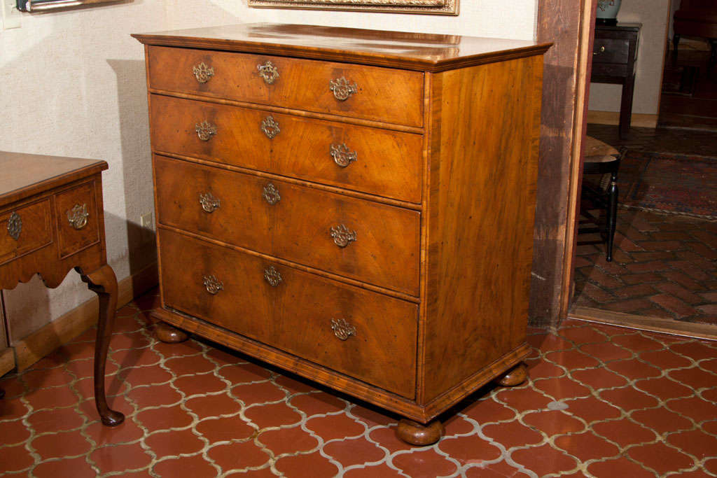 English Walnut FourDrawer Chest on Bun Feet For Sale at 1stdibs