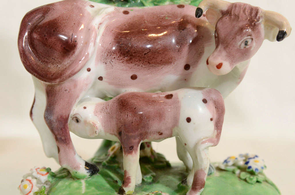 A Pair of Derby Porcelain Cows with Their Calves In Excellent Condition In Katonah, NY