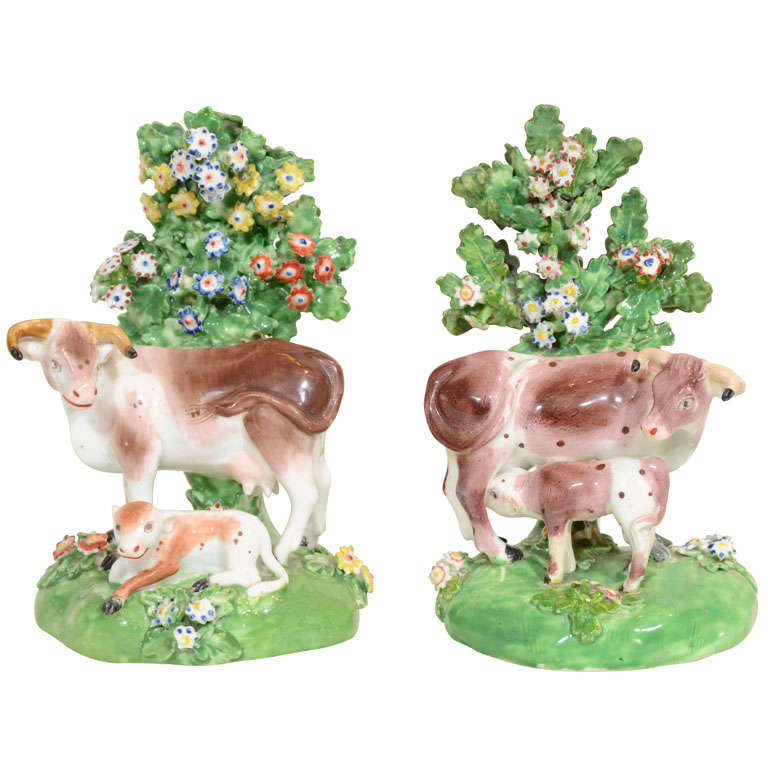 A Pair of Derby Porcelain Cows with Their Calves
