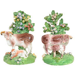 Antique A Pair of Derby Porcelain Cows with Their Calves