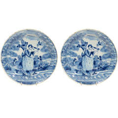 A Rare Pair of Blue and White English Delftware Dishes
