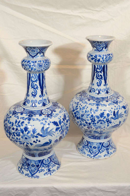 19th Century A Pair of Large Blue & White Dutch Delft Vases