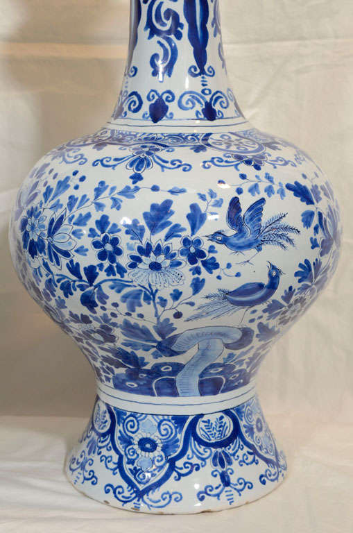 A Pair of Large Blue & White Dutch Delft Vases 2