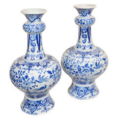 A Pair of Large Blue & White Dutch Delft Vases