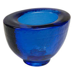 Uniquely Textured Blue Glass Bowl by George Bucquet