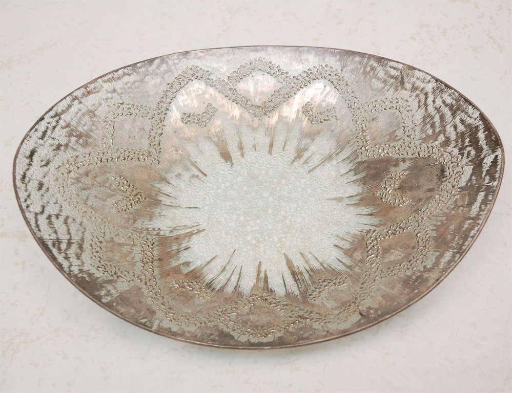 Textured crystal bowl/tray beautifully detailed with sterling silver by dorothy thorpe