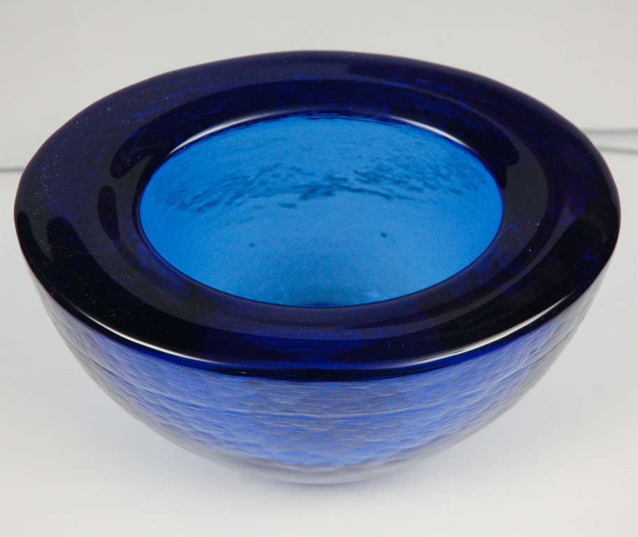 Uniquely Textured Blue Glass Bowl by Bucquet at 1stDibs