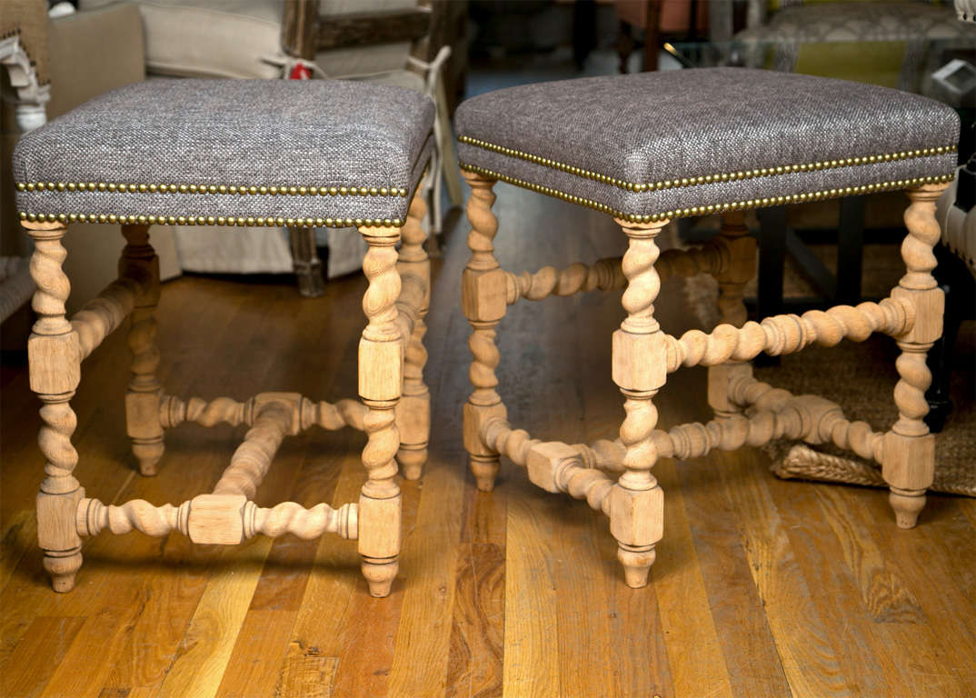 Bleached Oak French Footstools