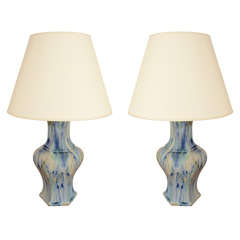 Pair of Chinese Flambe Glazed Baluster Vases, now Lamps