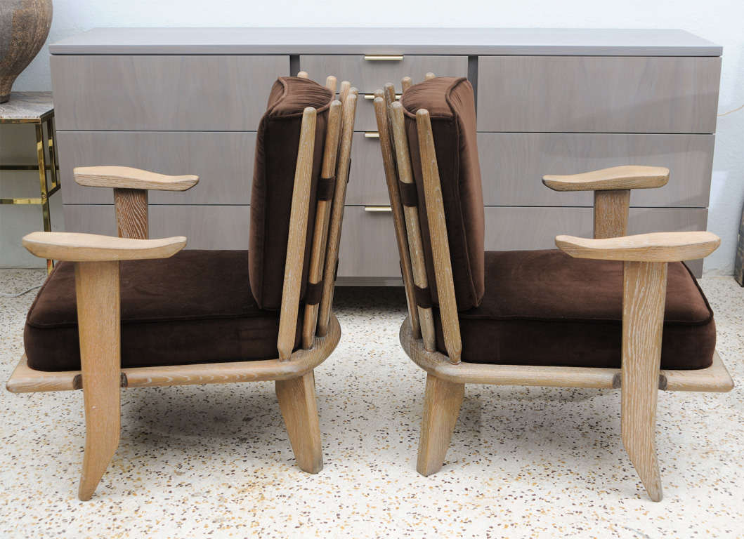 Mid-20th Century Pair of Cerused Oak Armchairs by Guillerme Et Chambron