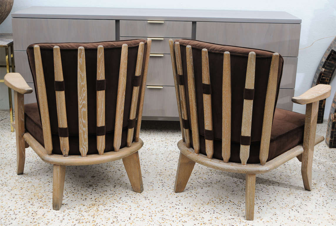 Pair of Cerused Oak Armchairs by Guillerme Et Chambron 1