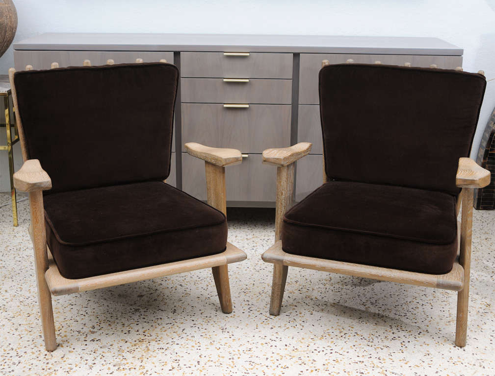 Pair of Cerused Oak Armchairs by Guillerme Et Chambron 2