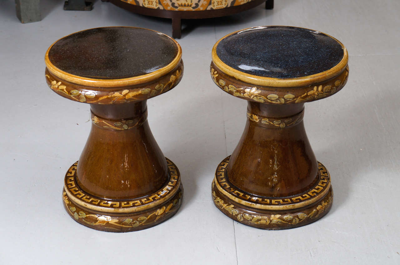 Pair of 1950's Ceramic Glazed Stools at 1stDibs