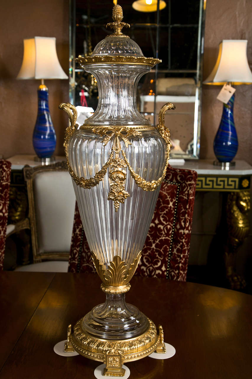 Pair of Monumental Crystal Vases