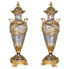 Pair of Monumental Crystal Vases