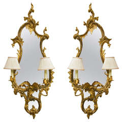 Pair French Rococo Style Giltwood Sconces by Jansen