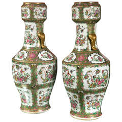 Pair of Large Chinese Guang Cai Famille Rose Tall Vases