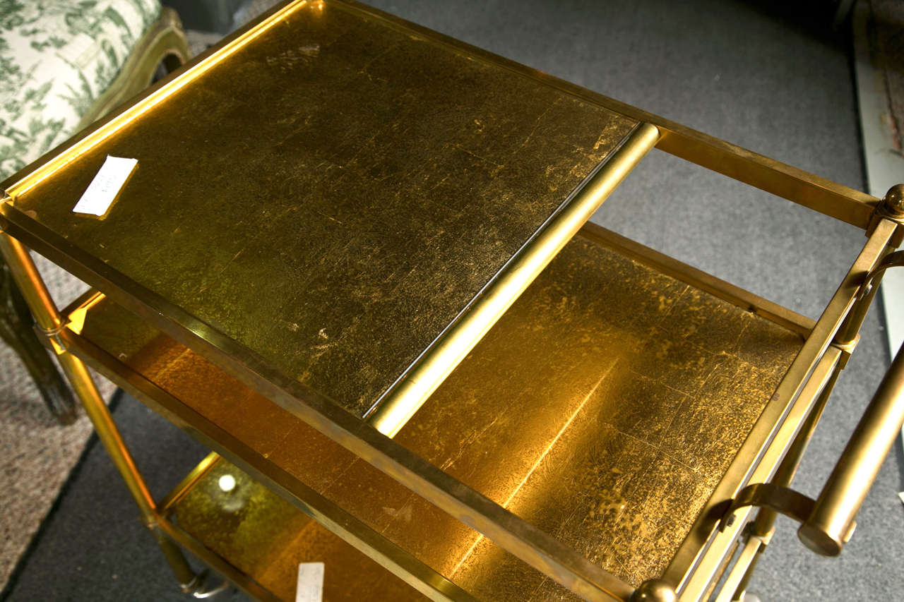French Art Deco Style Gilt Brass Tea Cart In Good Condition In Stamford, CT