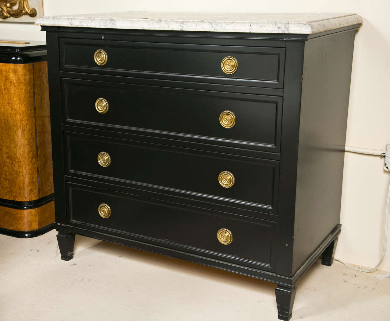 Marble-Top Ebonized Dresser/Chest of Drawers In Good Condition In Stamford, CT