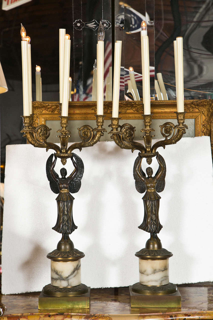 Pair of Neoclassical Style Bronze Candelabras For Sale 5