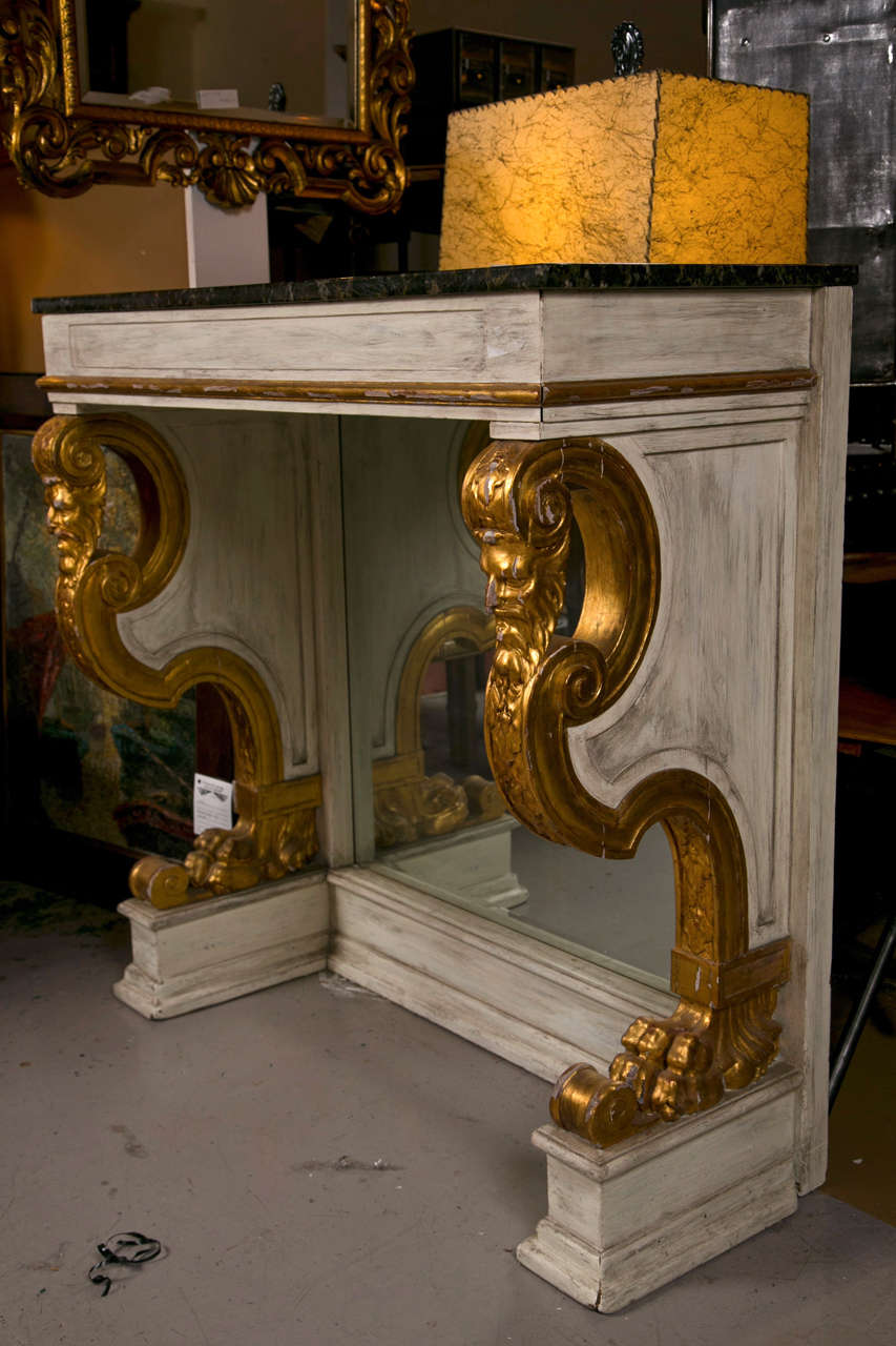 French Pier Console Table Jansen Mirrored Backsplat Marble Top Figural Motifs 8