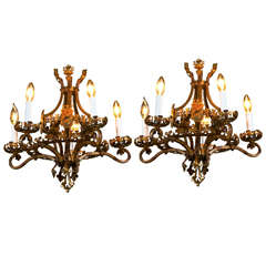 Pair of 5-Light Tudor Style Iron Chandeliers