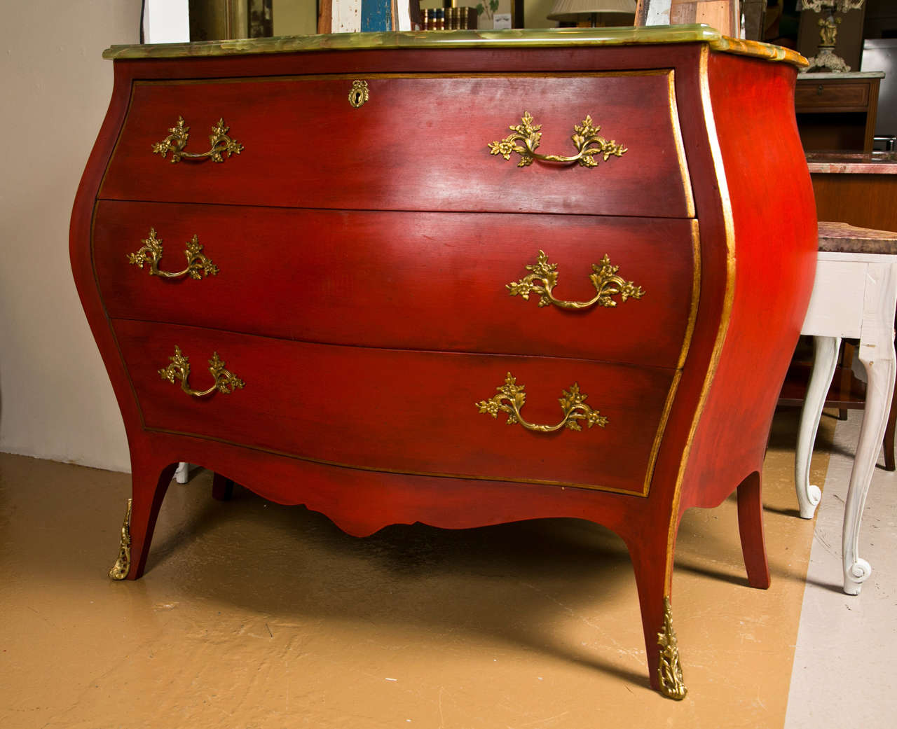 French Painted Bombe Secretary Chest of Drawers 2