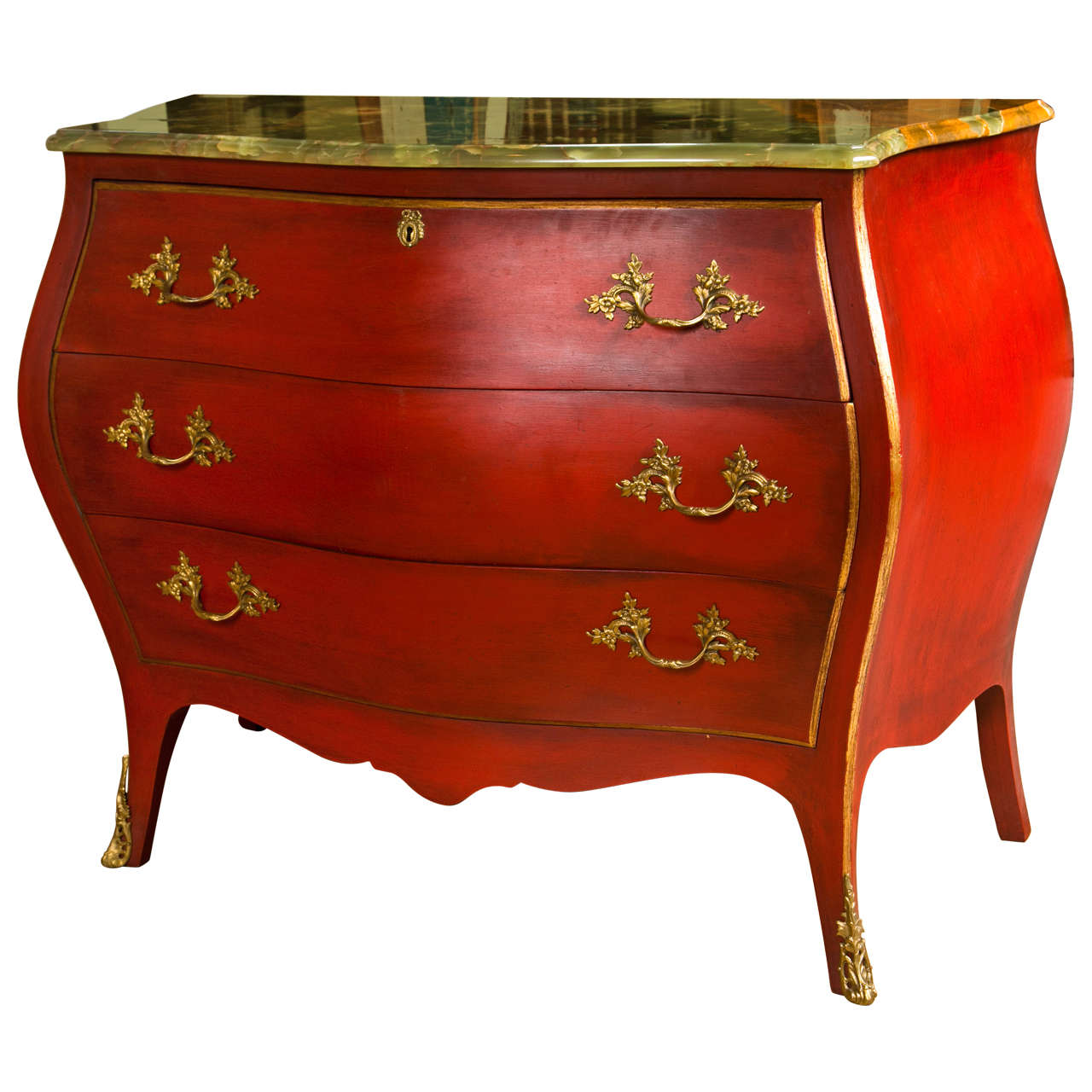 French Painted Bombe Secretary Chest of Drawers