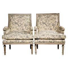 Vintage Pair of Painted Bergere Chairs by Jansen