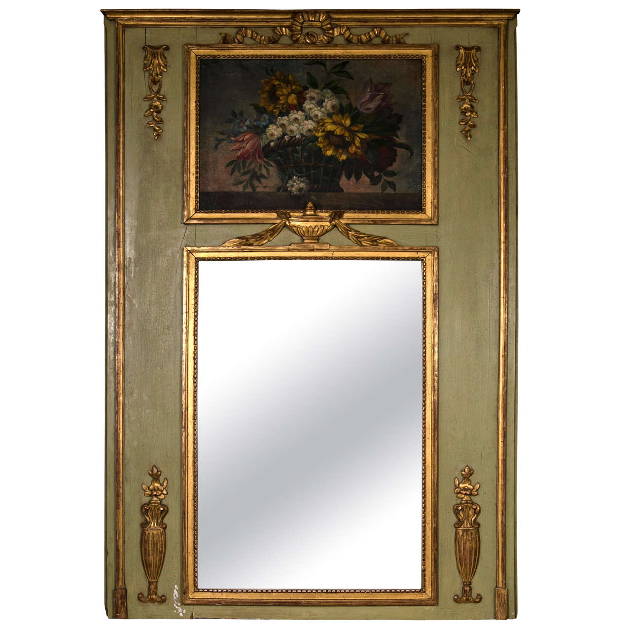 French Louis XVI Style Painted Trumeau Mirror at 1stDibs